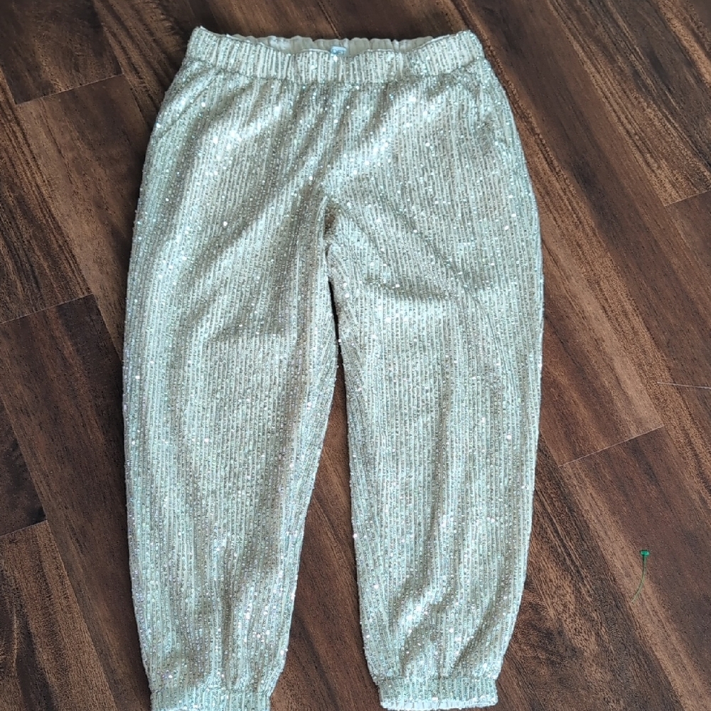 LOFT Silver Joggers Elastic Waistband Tapered Legs